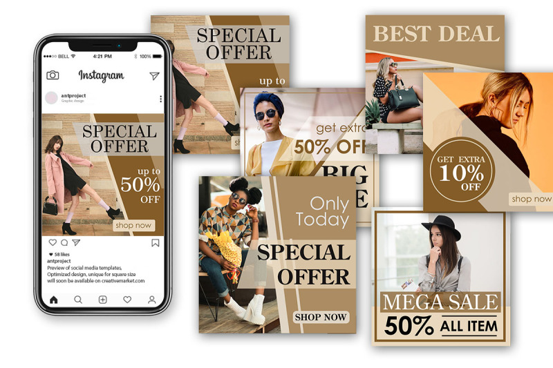 social-media-post-fashion-and-sale-brown-colour-template-collection