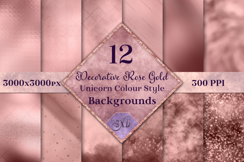 decorative-rose-gold-unicorn-colour-style-backgrounds-textures-set