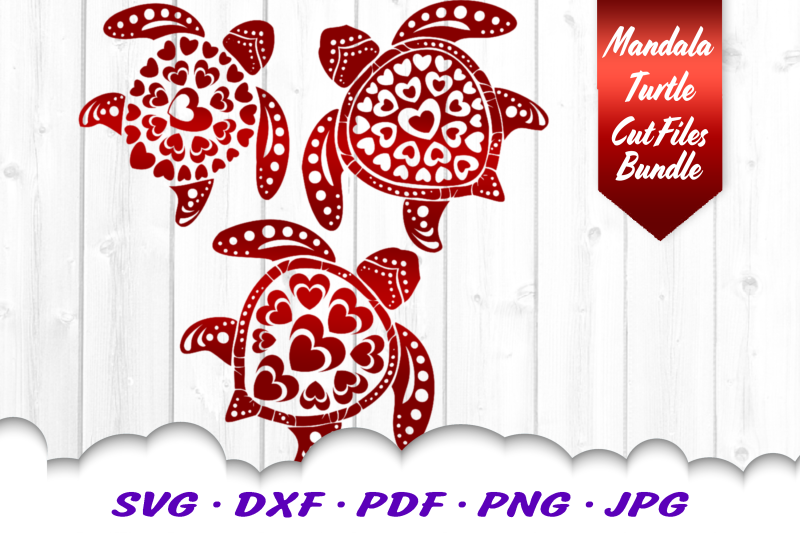 Valentines Mandala Sea Turtle Heart SVG DXF Cut Files ...