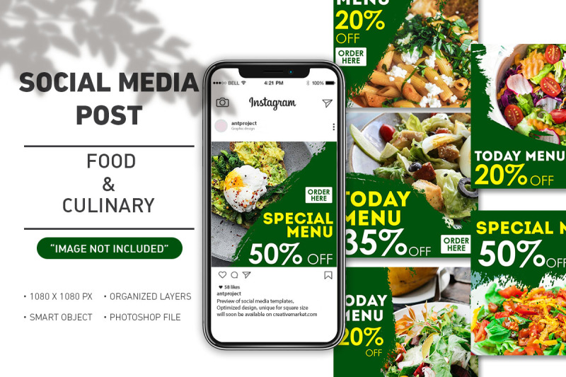 social-media-post-food-and-culinary-green-collection-template