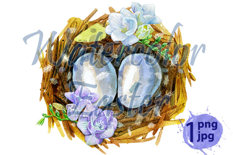 hand-drawn-watercolor-nest-with-eggs-and-flowers