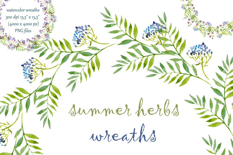 wreaths-with-summer-flowers-and-herbs-watercolor
