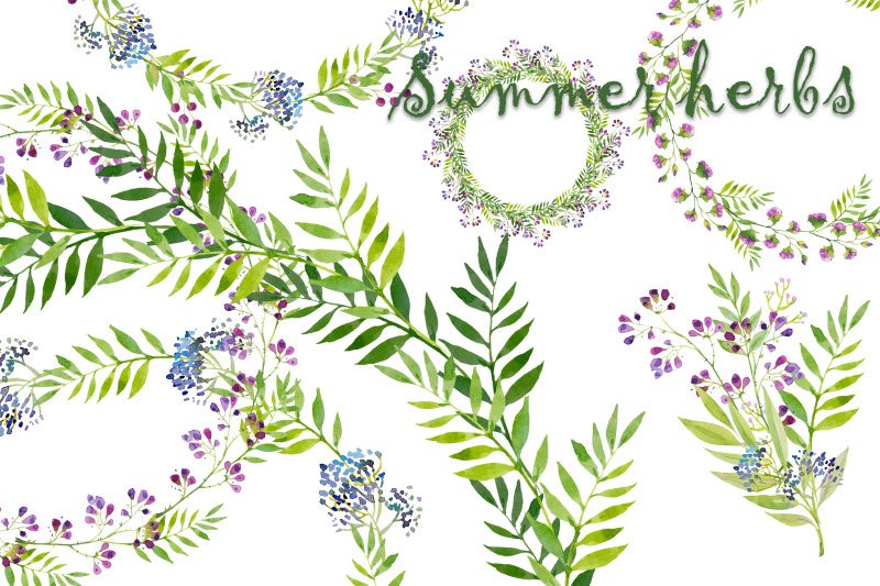 watercolor-set-wreaths-and-bouquets-with-summer-flowers