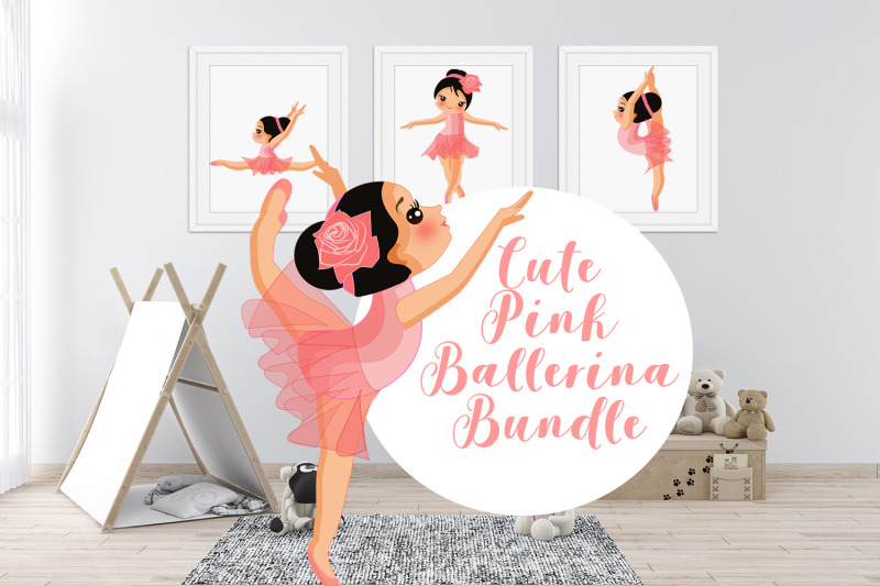 cute-pink-ballerina-bundle-clipart-graphic