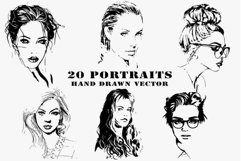 20-portraits-of-hand-drawn-girls-set