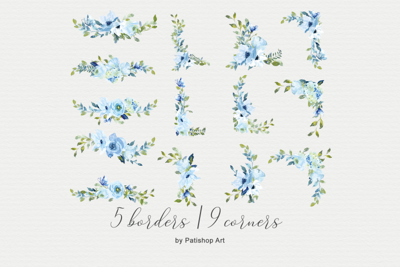 light-blue-watercolor-floral-frame-set