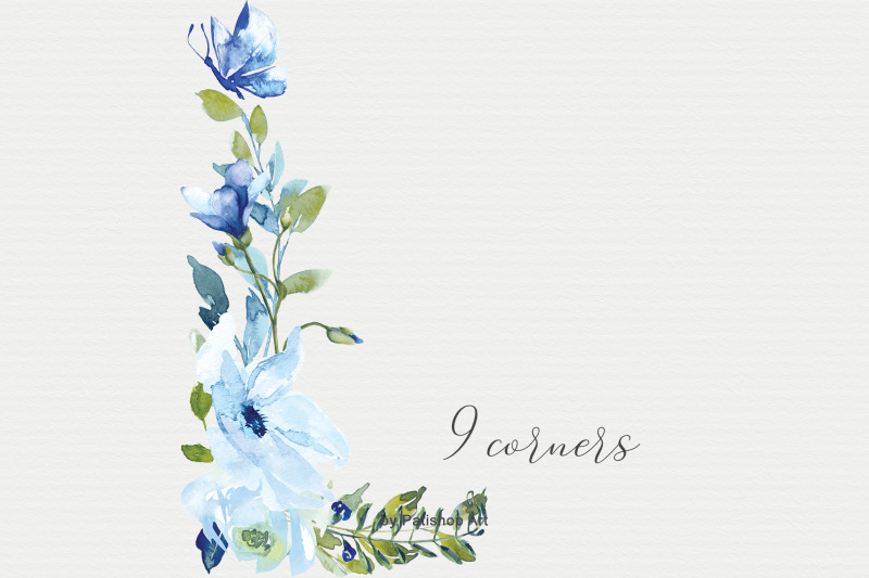 light-blue-watercolor-floral-frame-set