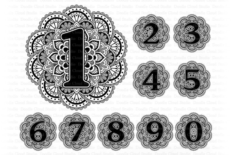 Download Mandala Numbers SVG, Number SVG Set of 10, Numbers Clipart By Doodle Cloud Studio ...