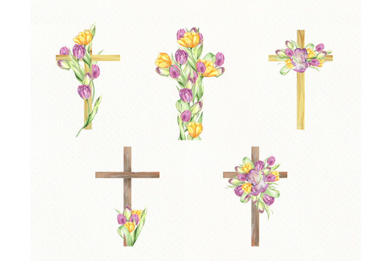 watercolor-floral-cross-baptism-wood-cross-tulips-clipart-hand-pai
