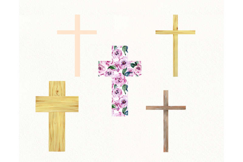 watercolor-flower-cross-wood-cross-baptism-floral-clipart-easter