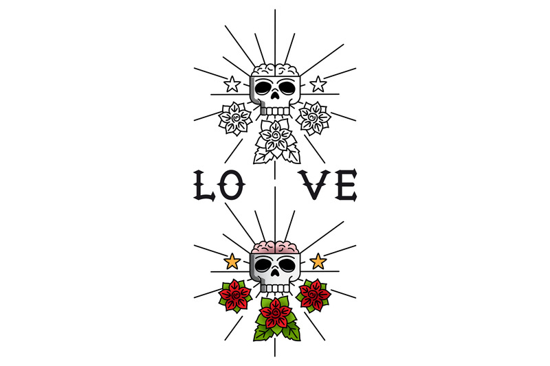 skull-and-flowers-tattoo-template