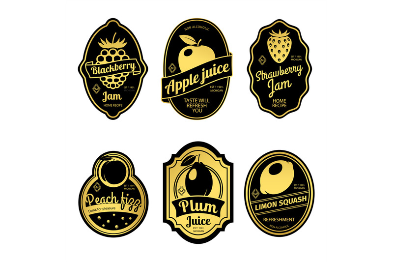 gold-retro-fruit-posters-or-vintage-fruit-labels-vector