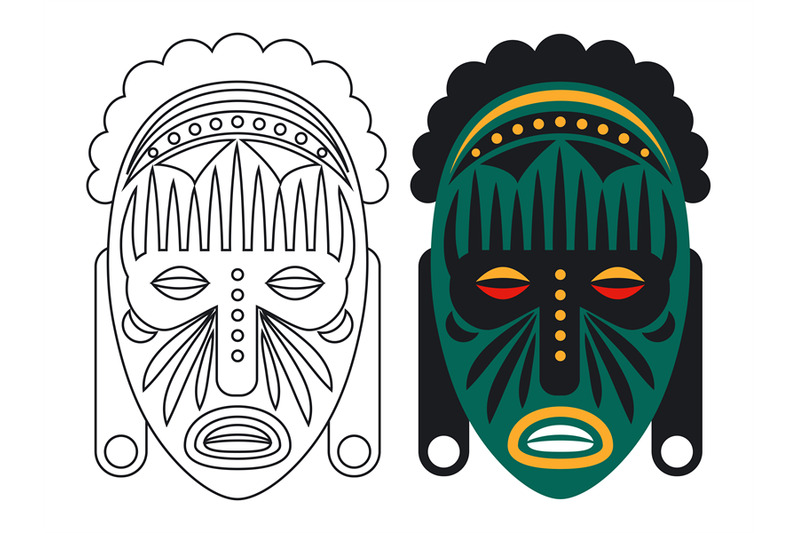 outline-and-color-african-mask-isolated-on-white