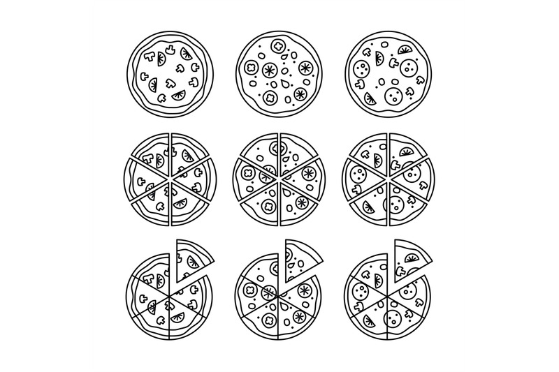 line-pizza-icons-set