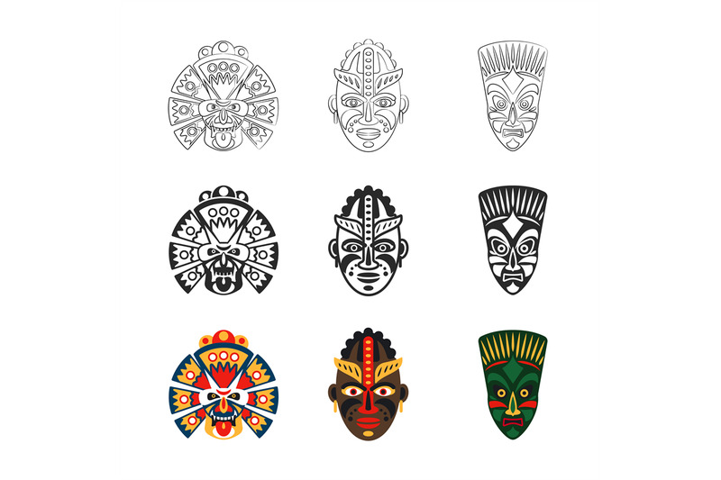 african-mask-icons-set