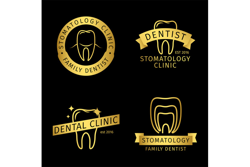 gold-stomatology-dental-clinic-line-vector-logo-templates-on-black-ba