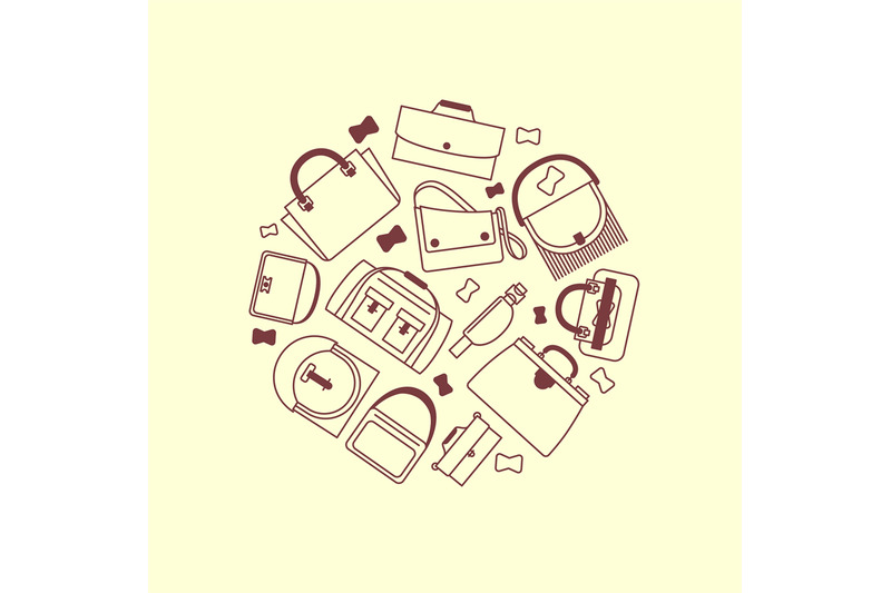 bags-and-purses-line-icons-round-banner-vector-design