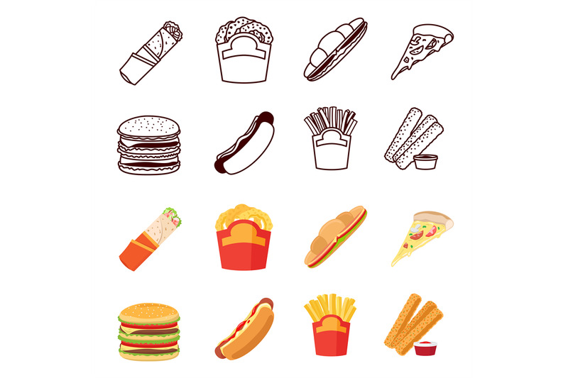 line-and-flat-fastfood-icons-set