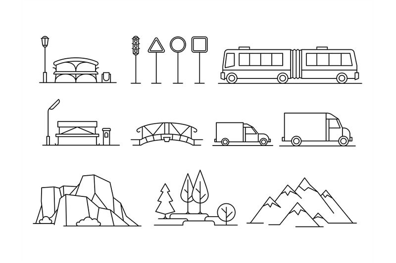 line-transportation-landscape-isons-set
