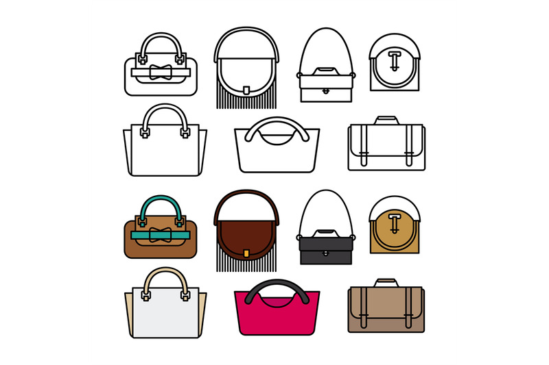 purses-and-bags-flat-vector-design-line-and-color-bags-icons