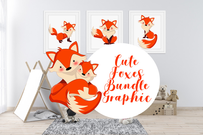 cute-foxes-bundle-clipart-graphic