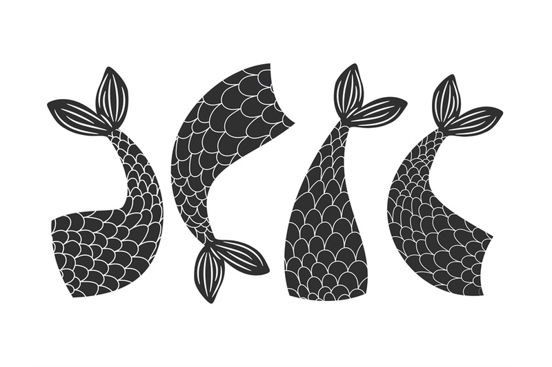 black-and-white-vector-fishes-mermaids-tails-collection