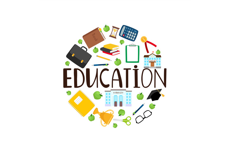 education-round-banner-with-stationery