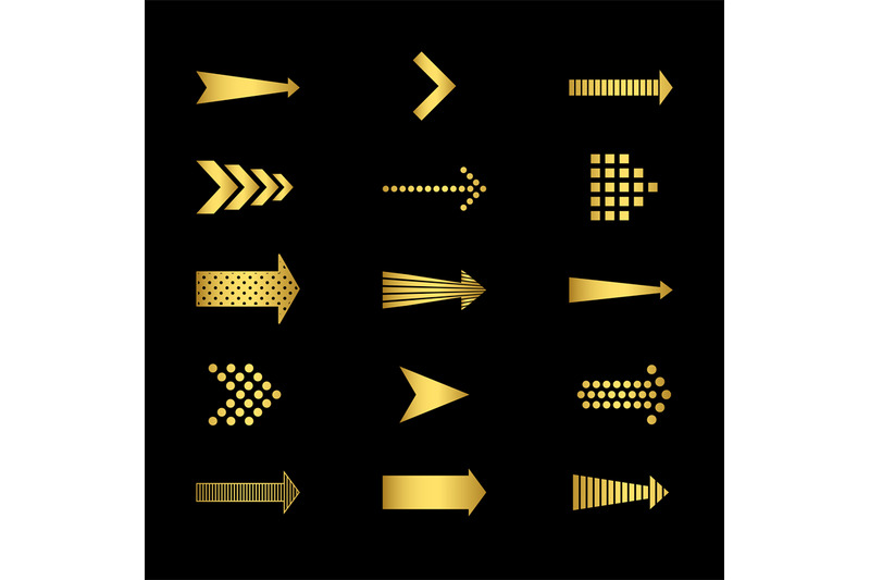 golden-arrows-icons-on-black-background-vector-set