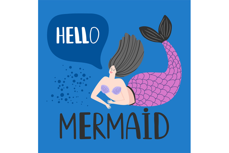 hello-card-with-happy-mermaid-vector-template