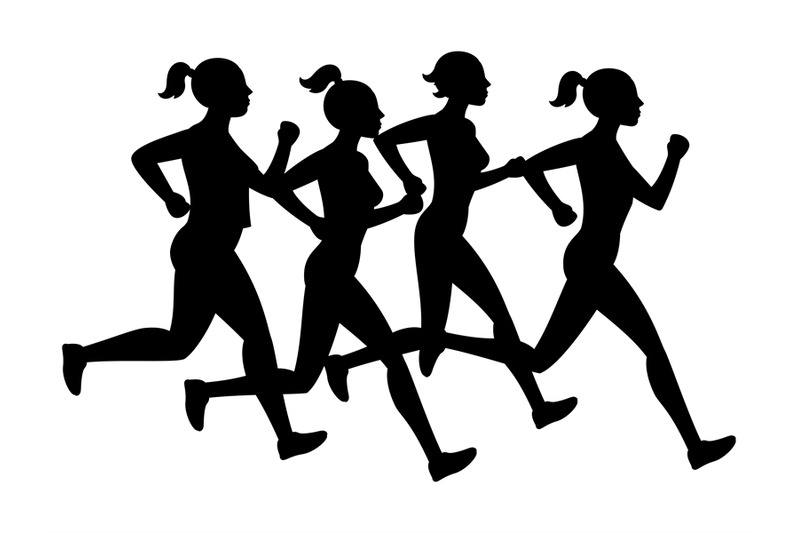 running-female-silhouettes-isolated-on-white-background-leadership-c