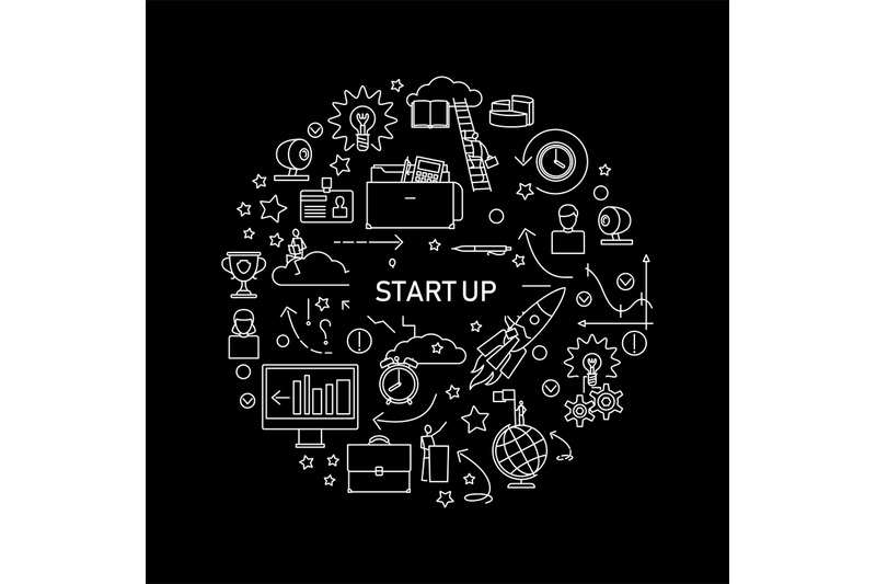 start-up-vector-concept-with-line-icons-on-black-background