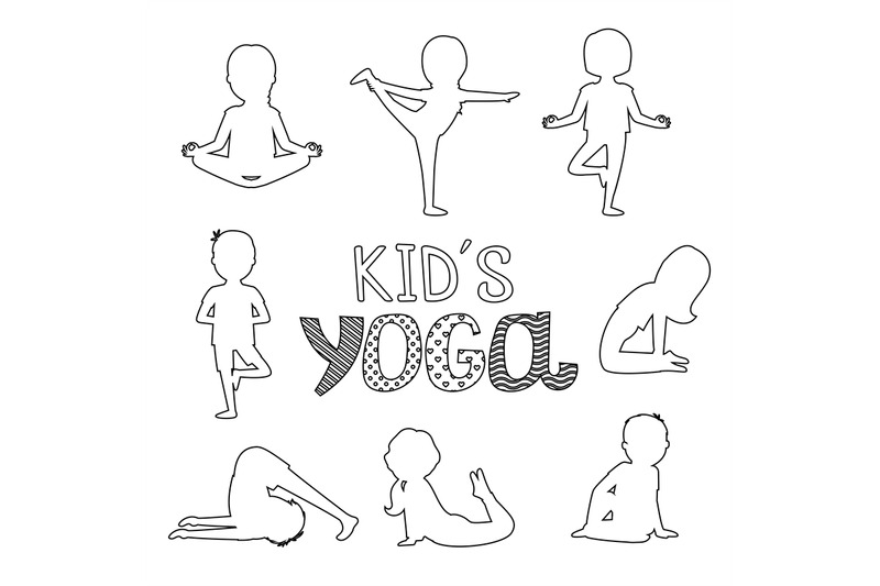 vector-outline-kids-yoga-poses-isolated-on-white-background