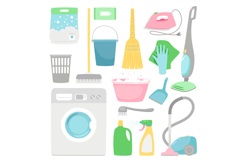 household-cleaning-house-clean-inventory-isolated-on-white-background