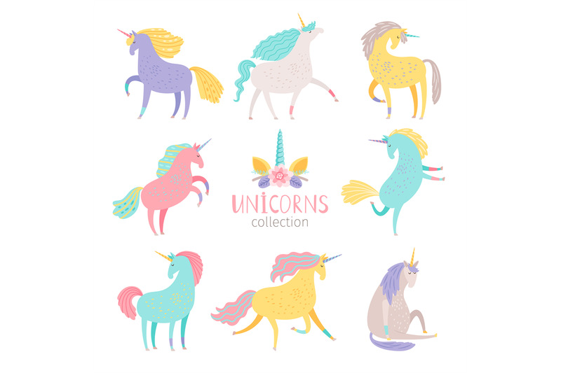 fairytale-unicorn-set-rainbow-color-girlish-pony-unicorns-isolated-on