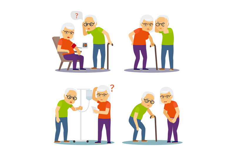 old-man-and-woman-sick-old-mens-womens-disease-vector-illustration