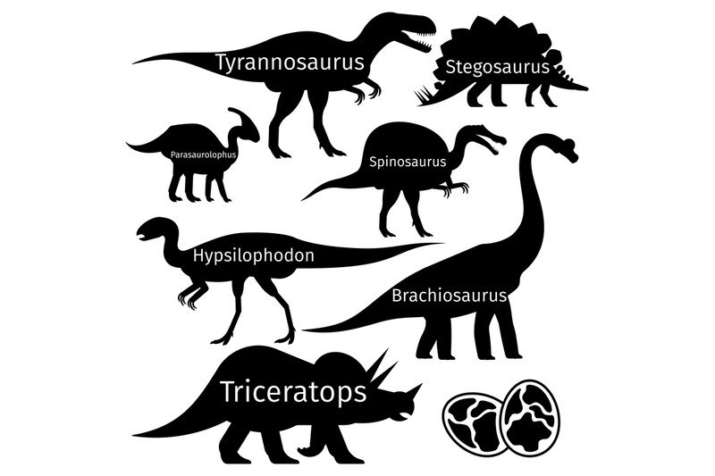 types-of-dinosaurus-vector-silhouettes-isolated-on-white-background