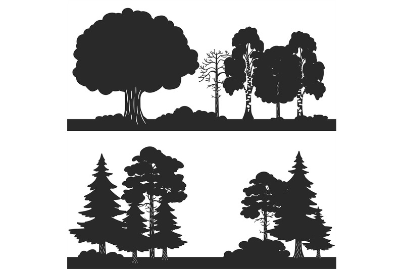 black-vector-forest-trees-of-set-silhouettes-background