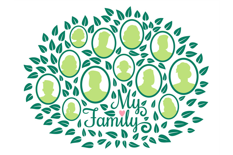 genealogical-family-tree-my-family-green-foliage-vector-illustration