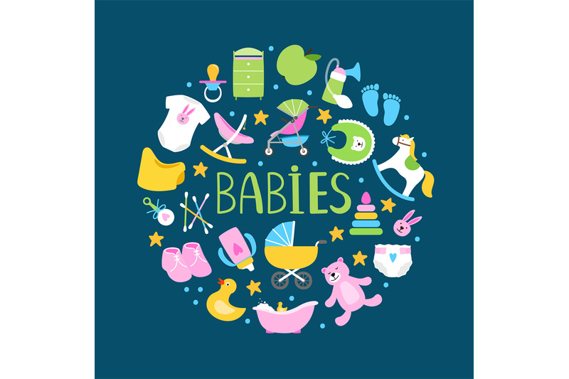 round-banner-or-background-with-cute-babies-accessorises