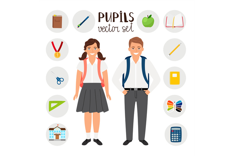 pupils-boy-and-girl-icons-set-tools-stationary-for-school-vector-ill