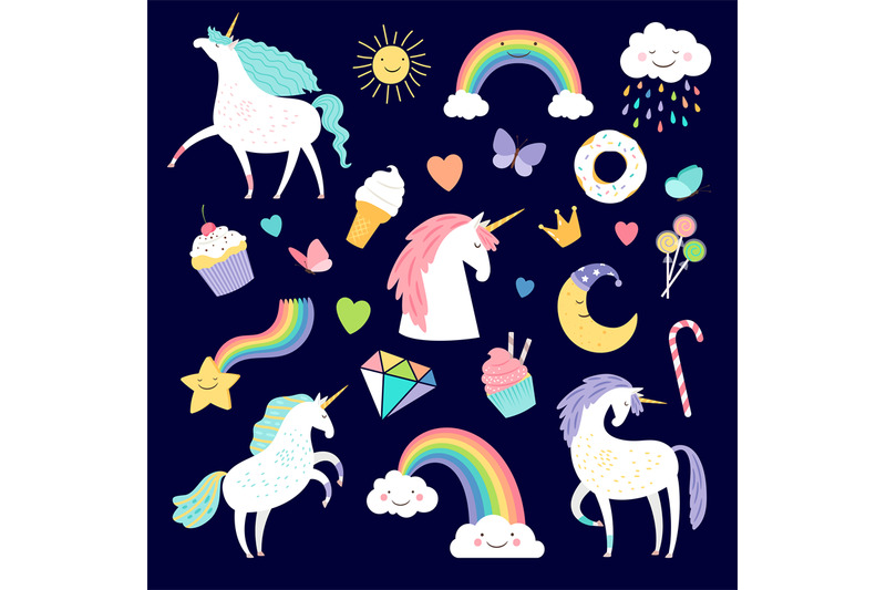 unicorn-and-girlish-elements-rainbow-brilliant-and-cake