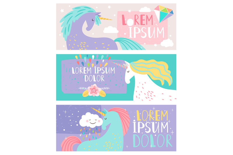 colored-cards-with-unicorn-drawing-fantasy-horse