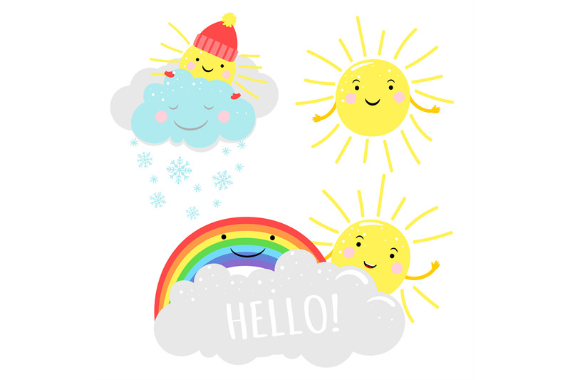 cute-sunny-vector-illustration-with-cartoon-sun-clouds-and-rainbow