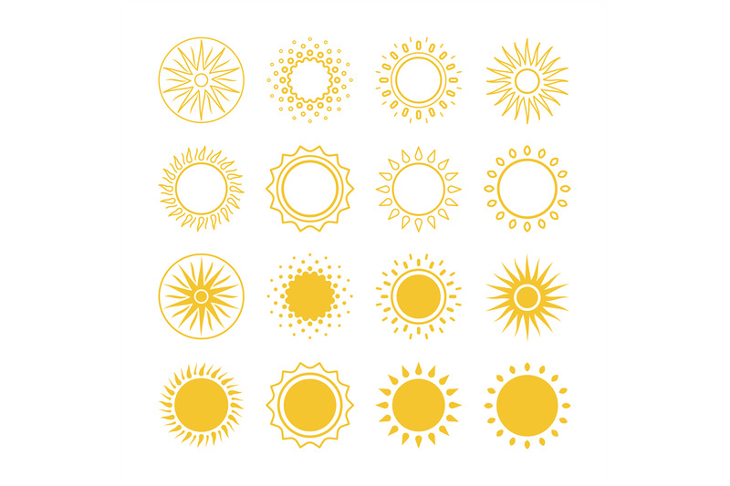 line-and-silhouettes-sun-vector-icons-collection