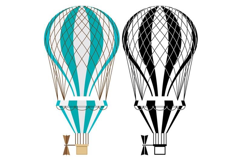 hot-air-balloons-colorful-and-black-and-white-aerostat-vector-isolate