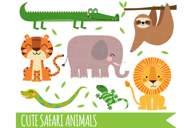safari-clipart-jungle-clipart-lion-clipart-sloth-crocodile-snake