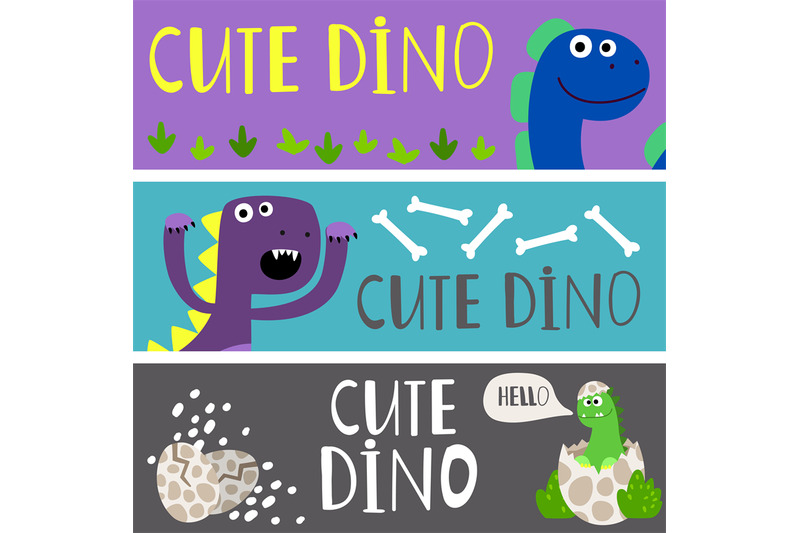 kids-banners-template-with-cute-cartoon-dinos-vector-set