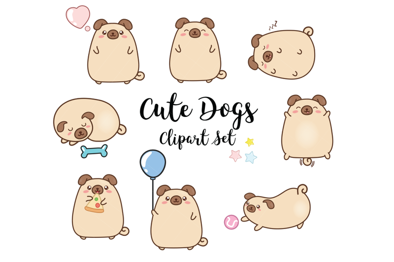 dogs-clipart-puppies-clipart-pug-clipart-kawaii-dogs