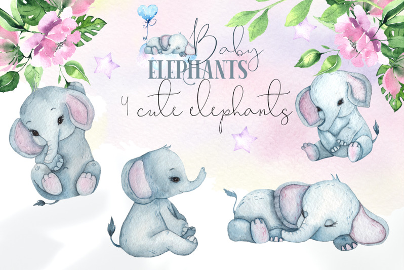 cute-baby-elephants-watercolor-collection