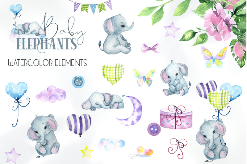 cute-baby-elephants-watercolor-collection